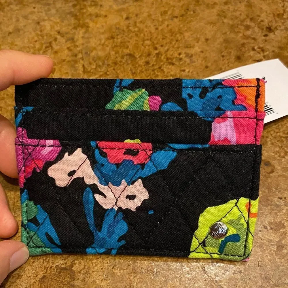 Vera Bradley Black Floral Cotton Print Iconic Slim Card‎ Case